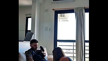 My sexy stepsister is cleaning the house and tempting me on the sofa